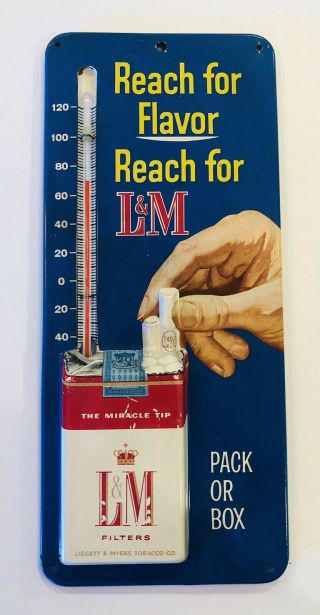Vintage L&m Cigarette Metal Advertising Thermometer/sign