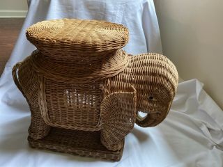 Vintage Natural Wicker Elephant Plant Stand Accent Side Table