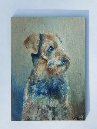 Aceo William Jamison Miniature Oil Painting Welsh Terrier Dog