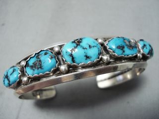 Distinctive Vintage Navajo Sleeping Beauty Turquoise Sterling Silver Bracelet