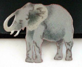 Vintage Large Grey Enamel Elephant Pin Brooch Copper Animal