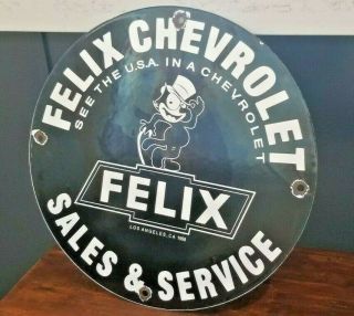 Vintage Style Felix Cat Chevrolet Porcelain Gas Trucks Service Station Sign