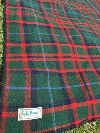 Ll Bean Usa Vintage Wool Blanket 90x76 Wilderness Lodge Green Red Stripe Logger