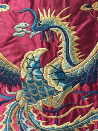 Vintage or Antique Chinese Silk Embroidery Textile Panel Dragon 3
