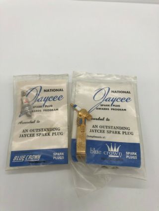Vintage Jaycee Awards,  Blue Crown Spark Plug Tie Clip & Mini Spark Plug Pin Car