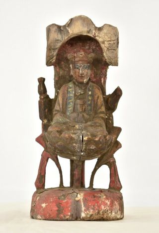 Antique Chinese Red & Gilt Wooden Carved Statue / Figure Guan / Kwan Yin,  19th C