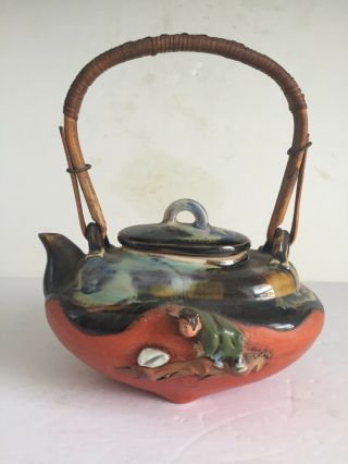 Antique SUMIDA GAWA Japanese Porcelain MEIJI Period Teapot Rattan Handle 2
