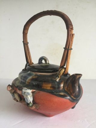 Antique SUMIDA GAWA Japanese Porcelain MEIJI Period Teapot Rattan Handle 3