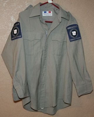 Vtg Arkansas Highway Police Shirt W/ Patches Flying Cross Made In Usa Patch