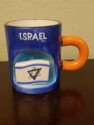 Ora Holyland Ltd.  Blue,  White & Orange Israel Coffee Mug W/israeli Flag - Unique