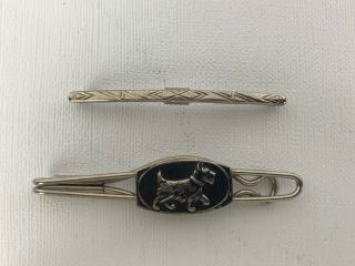 Vintage Scottie Dog Tie Bar Clip Clasp Enamel With Collar Clip