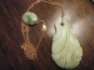 Antique/vintage Large Heavy Chinese White Jade Pendant Long Gold/silver Chain