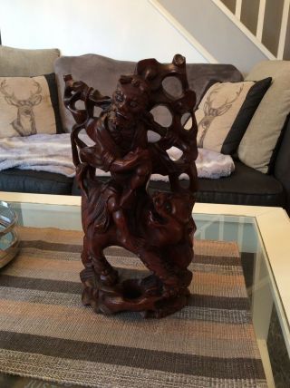 Antique Chinese Carved Hard Wood Figure Of Deity