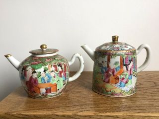 2 X Antique Chinese Famille Rose Cantonese Tea Pots