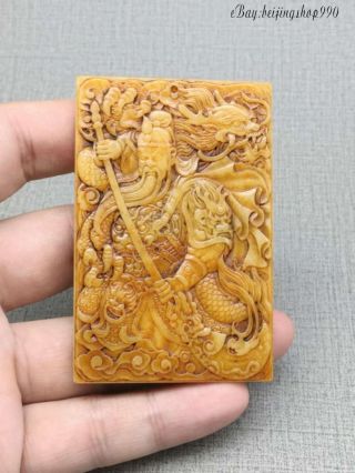 Chinese Natural Hetian Jade Hand Carved Guan Gong Statue Pendant