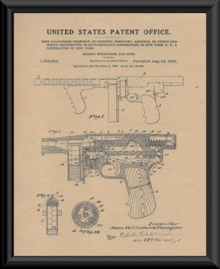 Thompson Submachine Gun Patent Reprint On 90 Year Old Paper Mafia Gangster P039