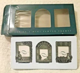 3 Pewter Mini Pewter Picture Photo Frames Cats Kitty In Window Kenrich