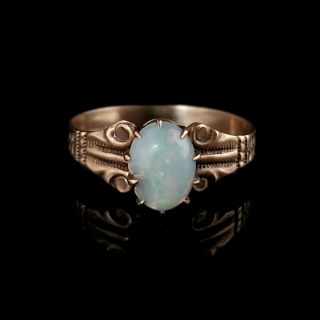 Antique 10k Opal Ring,  Size Us 6,  Victorian Estate Jewelry Oval Gemstone
