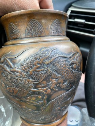 Large Antique Chinese Bronze Censer Dragon Incense Burner Vase Pot Heavy