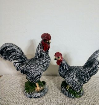 Ceramic Country Farmhouse Rooster And Hen Figurines Kitchen Decor 11 Inch
