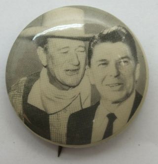 John Wayne Ronald Reagan Photo 1 1/4 Inch Vintage Campaign Button Pin Back Lf947
