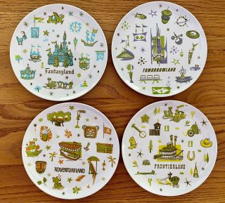 Disney World Adventureland Fantasyland Frontierland & Tomorrowland Plates Set