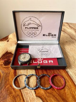 Vintage Men’s Eloga Flipper Waterproof Swiss Watch Set W/ Interchangeable Bezels