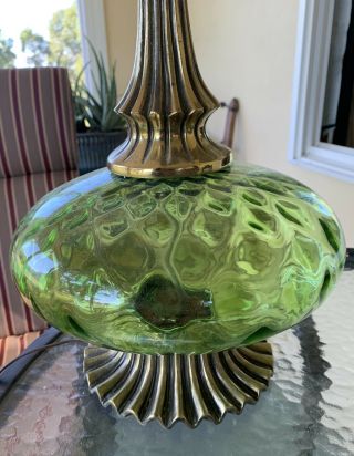 Vintage Mid Century modern Green Glass Brass Metal Table Lamp 2