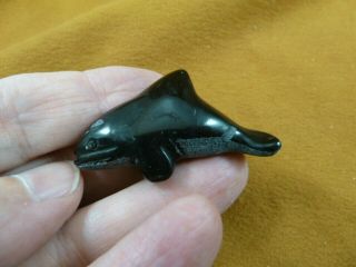 Y - Wha - Ki - 559) Little Baby Black Onyx Killer Whale Orca Gemstone Carving Whales