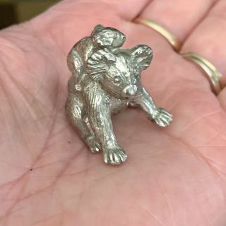 Vintage From 1980’s Fine Pewter Koala “bear” With Baby Miniature Figurine,  Cute