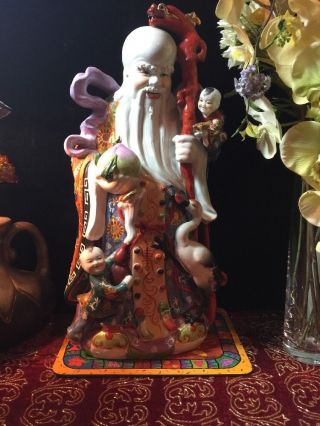 20 " Antique Chinese Famille Rose God Of Longevity Shou Xing Porcelain Figurine