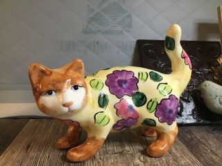 Cat Vintage Bella Casa Hand Painted Ceramic Cat Figurines By Ganz Floral Kitty