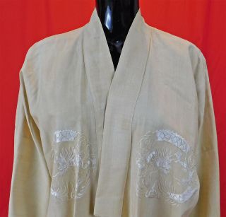Vintage Antique Chinoiserie Chinese Dragon Embroidered Pongee Silk Kimono Robe 2