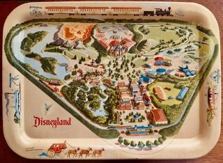 Vintage 1955 Souvenir Disneyland Park Map Metal Tv Tray Walt Disney