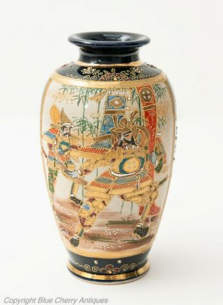 Antique Japanese Satsuma Ware Moriage Vase With Samurai Warriors