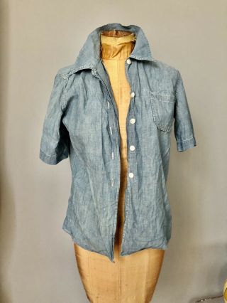 Vintage WW2 11 US Navy Waves Woman’s Reserve Chambray Work Shirt 173 2