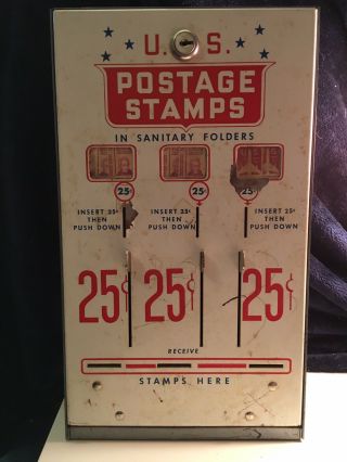 Vintage 25 Cent U.  S.  Postage Stamp Dispenser Machine Without A Key