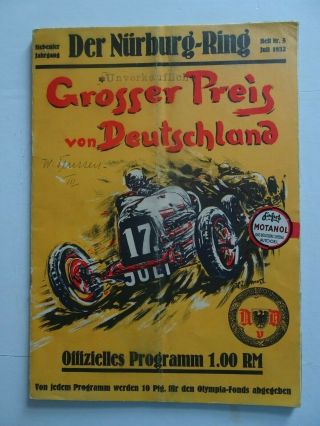 1932 German Grand Prix - Vintage Programme - With Inserts - Special - Nurburgring.