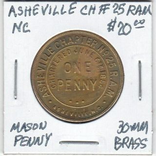 Masonic Penny - Asheville,  Nc - Chapter 25 Ram - 30 Mm Brass