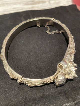 Chinese Strait Silver Dragon Bracelet Bangle Filigree Antique 1900,  S