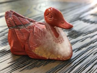 Collectible Antique Vintage Chinese Carved Red Jasper Duck Animal Figurine Gift