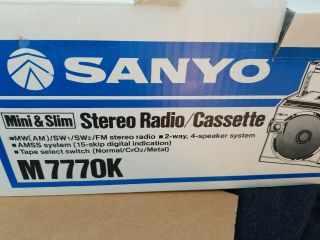 VTG 80s Sanyo M 7770 K Japan Made BOOMBOX Mini Slim Stereo Radio Cassette W/Box 2