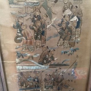 Antique Qing Chinese 19thc silk embroidered boys day panel miniscule gold thread 3