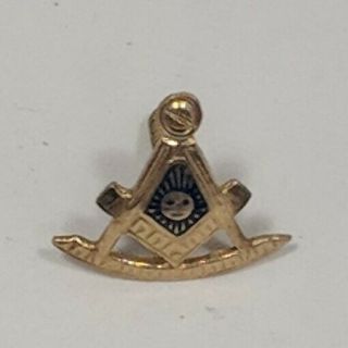 Vintage Masonic Freemason 10k Yellow Gold Screw Back Lapel Pin 25 Years Compass