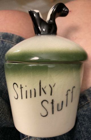 Vintage Cardinal China Stinky Stuff Jar With Skunk On Top Lid