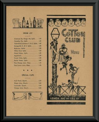 1930s Harlem Cotton Club Menu Reprint On 80 Year Old Paper Bar Decor 212