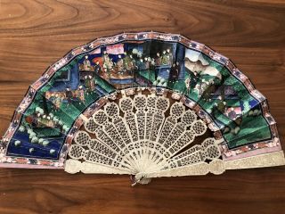 Antique 19th Century Chinese Cantonese? Hand Fan Hand Painted