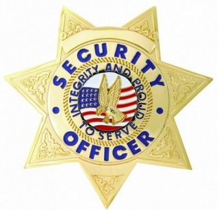 Vintage Security Officer Guard 7 Point Metal Badge Gold