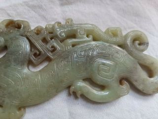 age - old China antique Hotan white jade dragon 3