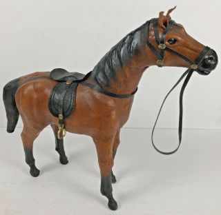 Antique Vintage Figure Leather Wrapped Horse Figurine Statue Equestrian 12 " Tall